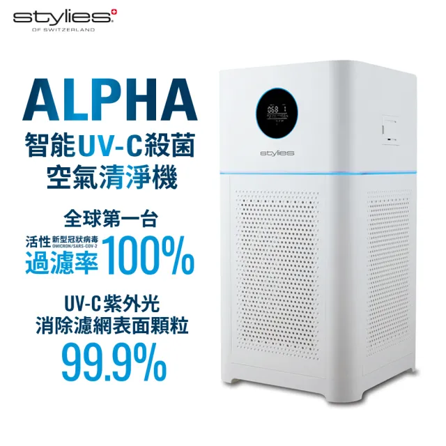 【Stylies】瑞士Stylies Alpha 智能UV-C殺菌空氣清淨機(CADR:513m☆/h約 18-24 坪)