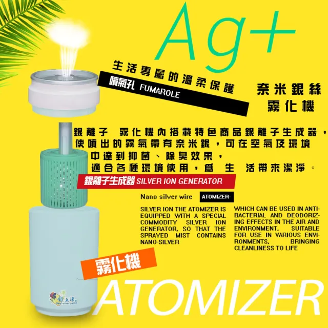 【金德恩】銀離子霧化機生成器一組(250ml 附傳輸線 除臭 抑菌 自動斷電)