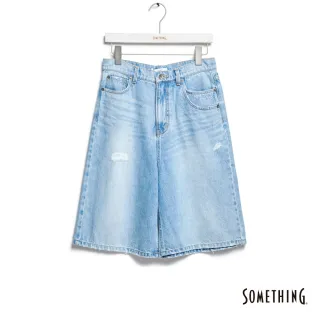 【SOMETHING】女裝 寬鬆五分丹寧短褲(漂淺藍)