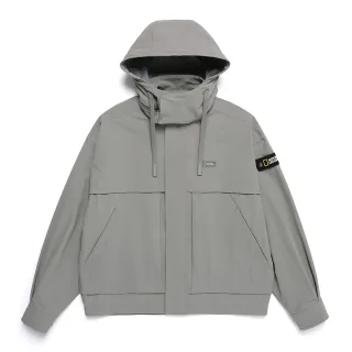 【國家地理服飾官方旗艦】男女同款 LEMUR OVER FIT 防風連帽外套 - 灰色(UPF50+/可拆帽)