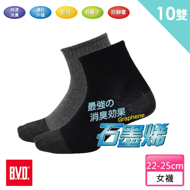 BVD 10雙組-石墨烯1/2乾爽襪-M(B581襪子-除臭