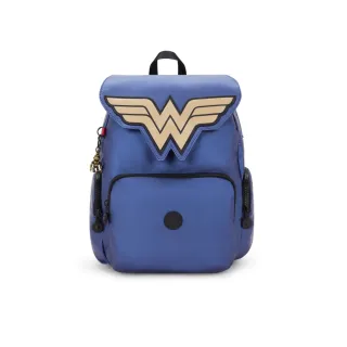 【KIPLING】『猴子包』（網路獨家款）KIPLING X WONDER WOMAN 質感亮藍掀蓋拉鍊後背包-CITY ZIP S