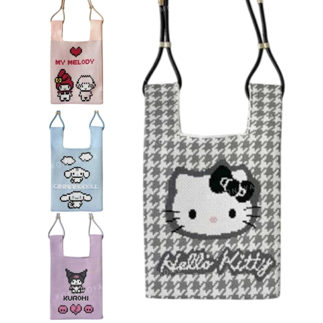 小禮堂 Sanrio 三麗鷗 x ROOTOTE 針織斜背袋 像素款 Kitty 大耳狗 庫洛米(平輸品)