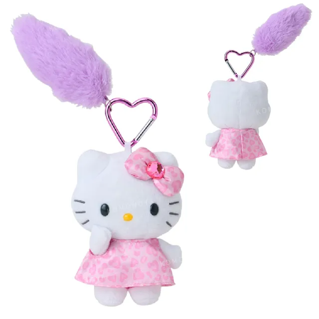 【小禮堂】雙11 Sanrio 三麗鷗 Hello Kitty 愛心扣環絨毛吊飾 澀谷辣妹(平輸品)