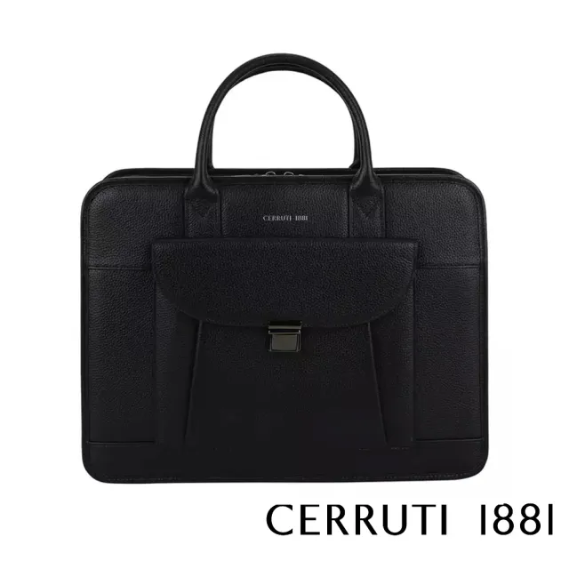 【Cerruti 1881】限量2折 義大利原裝進口 頂級小牛皮公事包/斜背包 CECA06175M 全新專櫃展示品(黑色)