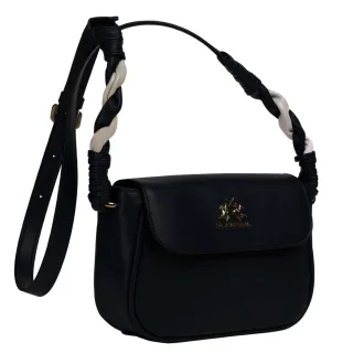 【LA MARTINA】交換禮物 限量2折 義大利原裝進口 頂級金標素面皮革肩背包 LMBA01124T(黑色)