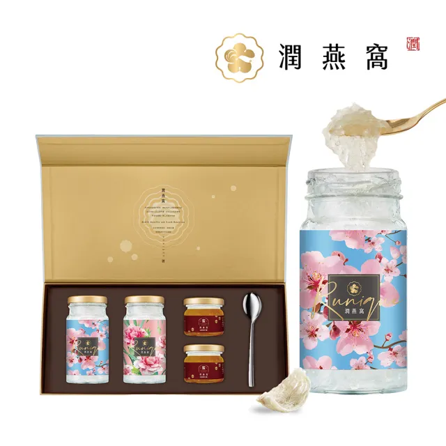 【潤燕窩】24K極濃白金潤燕盞-2入燕窩x蜂蜜禮盒-百花真燕系列(現燉燕窩、養生、送禮、母親節)