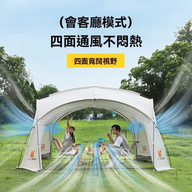 【樂多家居】曜石黑拉鏈款 天幕 頂天露營帳篷 戶外露營野餐專用(牛津涂銀布 簡易安裝)