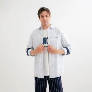 【Arnold Palmer 雨傘】男裝-經典LOGO傘緹織長袖襯衫(淺藍色)