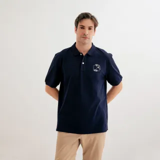 【Arnold Palmer 雨傘】男裝-雨傘LOGO刺繡短袖POLO衫(藏青色)