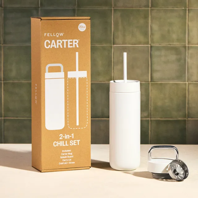 【FELLOW】592ml 禮盒組 卡特隨行真空保溫瓶 一杯二蓋 CARTER CHILL SET(3色任選/陶瓷塗層/吸管/保溫杯)
