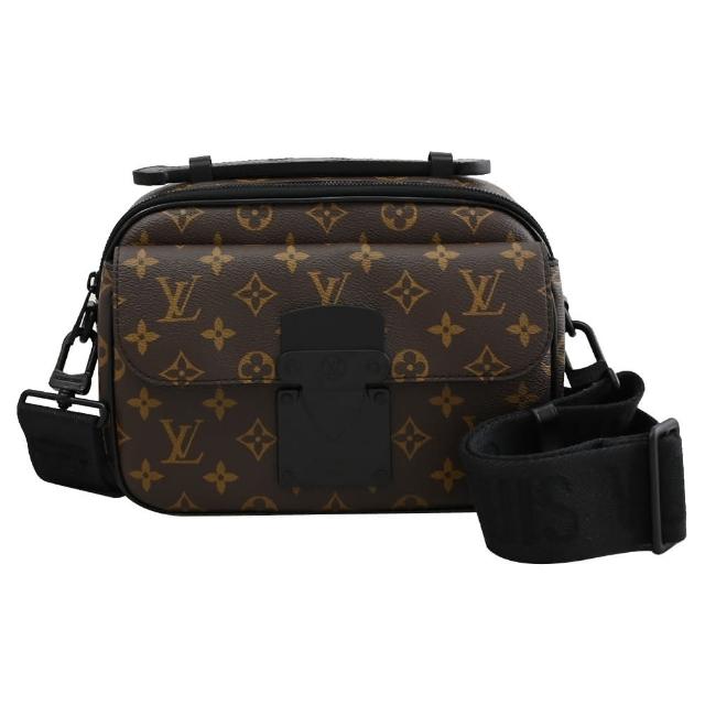 LV LOUIS VUITTON 路易威登 M45806 經典 S LOCK 系列郵差包，黑色系設計，採用高階牛皮與帆布材質，經典風格適合日常搭配。附原廠防塵袋與包裝盒，可作為手提或斜背使用，背帶全長約85cm，輕便實用，法國製造，適合女性使用。