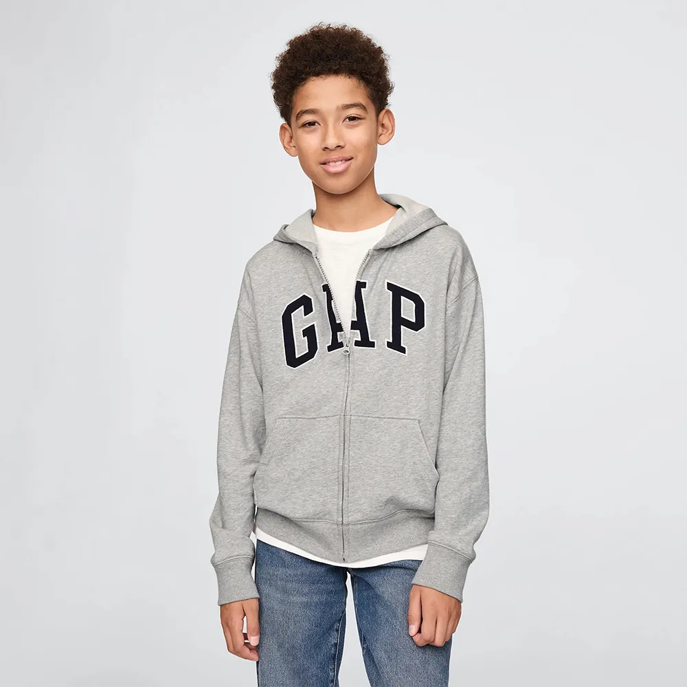 【GAP】男童裝 Logo刺繡連帽外套-灰色(743966)