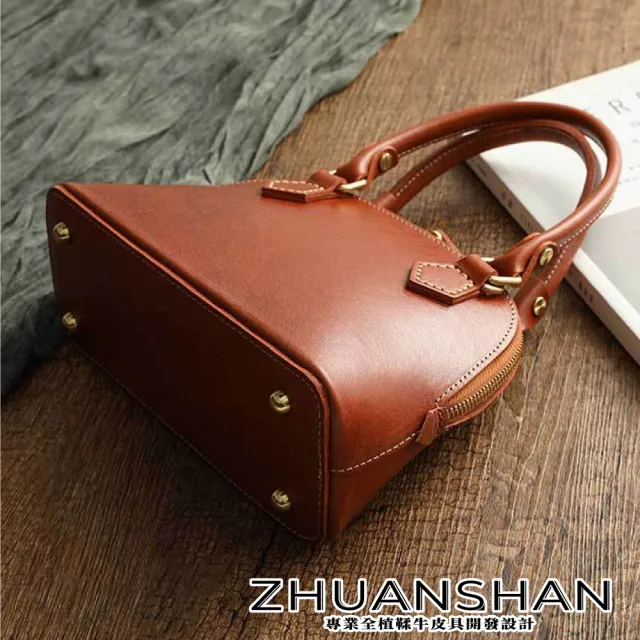 【ZHUANSHAN】真皮 簡約植鞣牛皮小巧貝殼包 手提包 肩背包(真皮包包 咖啡色／黑色／棕色)