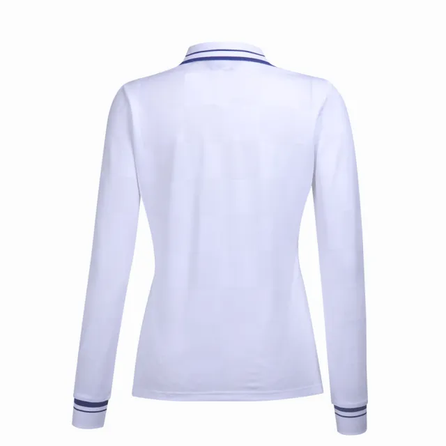 【PING】女款方格緹花吸濕排汗抗UV薄長袖POLO衫-白(GOLF/高爾夫球衫/RA23206-87)
