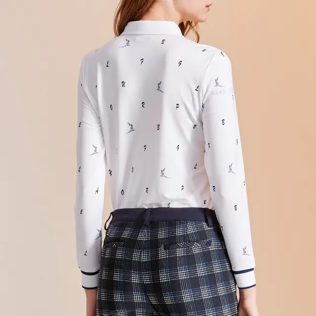 【PING】女款麥穗印花吸濕排汗薄長袖POLO衫-白(GOLF/高爾夫球衫/RA23207-87)