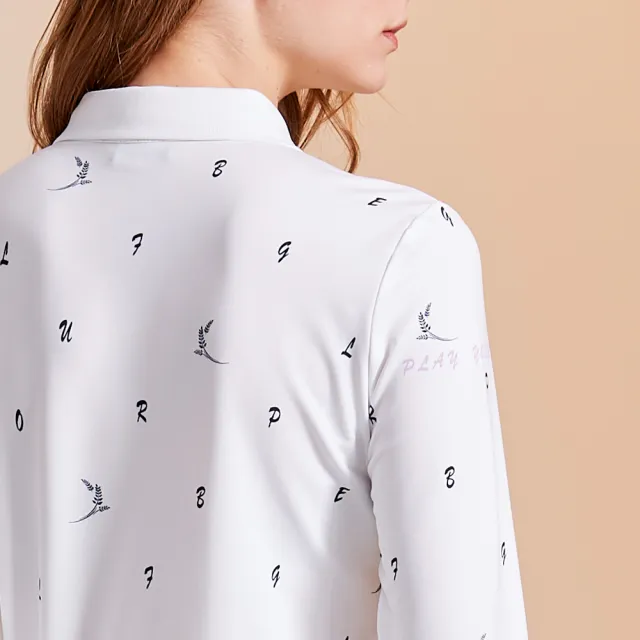 【PING】女款麥穗印花吸濕排汗薄長袖POLO衫-白(GOLF/高爾夫球衫/RA23207-87)