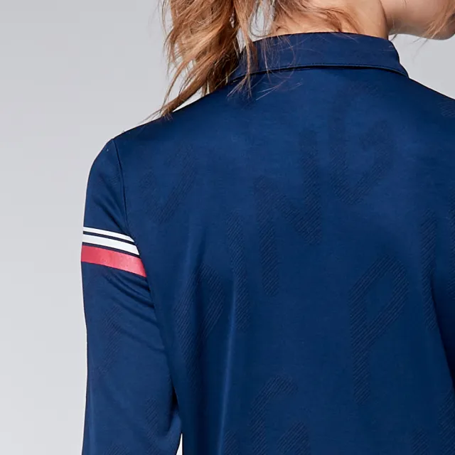 【PING】女款LOGO緹花吸濕排汗薄長袖POLO衫-深藍(GOLF/高爾夫球衫/RA23202-58)