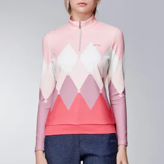 【PING】女款菱格昇華磨毛蓄熱保溫立領長袖POLO衫-橘(GOLF/高爾夫球衫/RA23213-25)