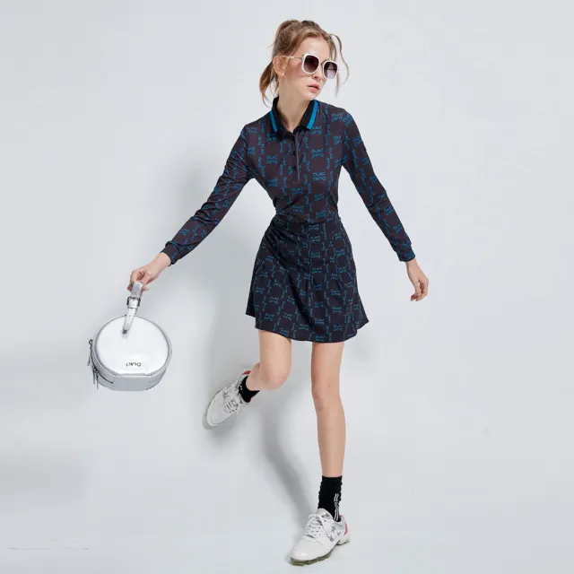 【PING】女款LOGO圖騰銀離子抗菌薄長袖POLO衫-黑(GOLF/高爾夫球衫/RA23201-88)