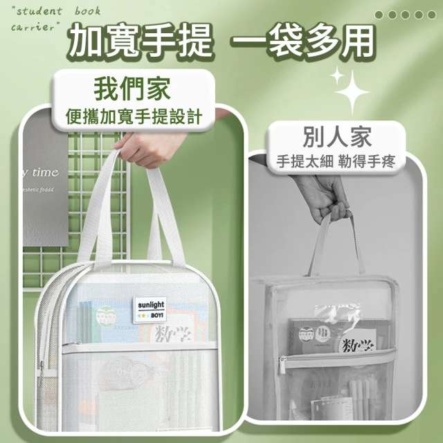 【MUAN】大容量透明網紗補習袋 手提試卷文件收納袋 課輔袋資料袋(公事袋/文件袋/補習袋/萬用袋)