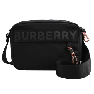 【BURBERRY 巴寶莉】質感經典品牌LOGO輕量尼龍中性方包斜背包(黑)