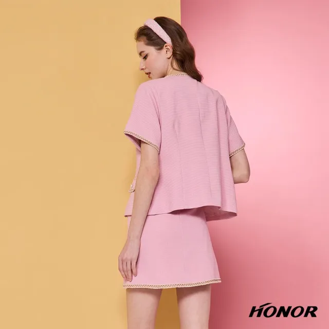 【HONOR 山形屋】出清品 甜美小香風滾邊排扣外套-粉(限定出清)