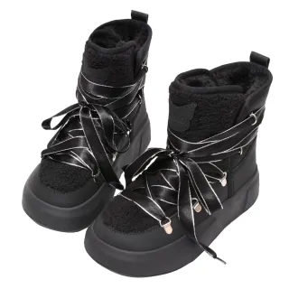【Ann’S】Ann’S X Sanrio三麗鷗 Kuromi酷洛米聯名 黑色泰迪絨毛綁帶厚底雪靴4cm(黑)