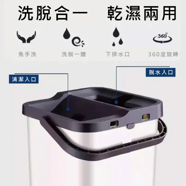 福利品 免手洗刮刮樂平板拖把水桶組(福利品/藍色/1桿/1桶/2布)