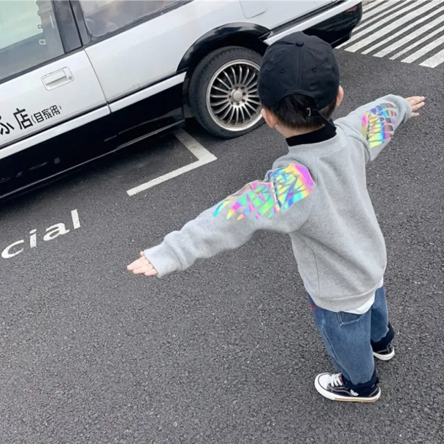 【橘魔法】炫彩反光翅膀假兩件厚長袖衛衣(長袖上衣 大學T 兒童 男童 童裝)