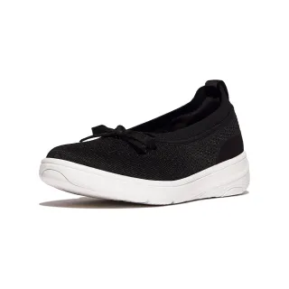 【FitFlop】SUPER-Q 蝴蝶結針織芭蕾舞平底鞋-女(黑色)