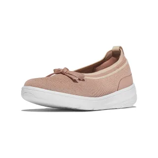 【FitFlop】SUPER-Q 蝴蝶結針織芭蕾舞平底鞋-女(米淺黃色/玫瑰金)