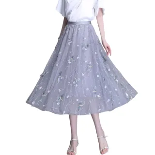 【CHACO】/預購/女春夏 重工蜻蜓刺繡點綴薄感網紗半身長裙#1810B(蜻蜓 刺繡 網紗 長裙 女性)