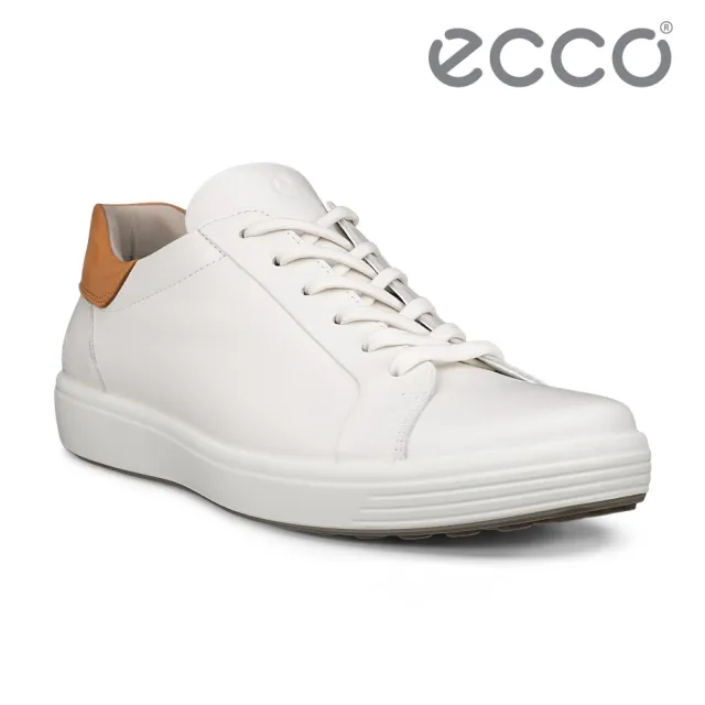 【ecco】SOFT 7 M 柔酷時尚輕巧休閒鞋 男鞋(白色/棕色 47082450104)