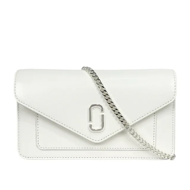 【MARC JACOBS 馬克賈伯】The Longshot DTM 防刮皮革信封造型皮夾式鍊包 WOC(白色)