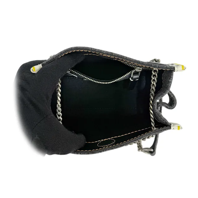 【MARC JACOBS 馬克賈伯】棉質牛仔布鏈帶肩背/斜背托特包(黑色)