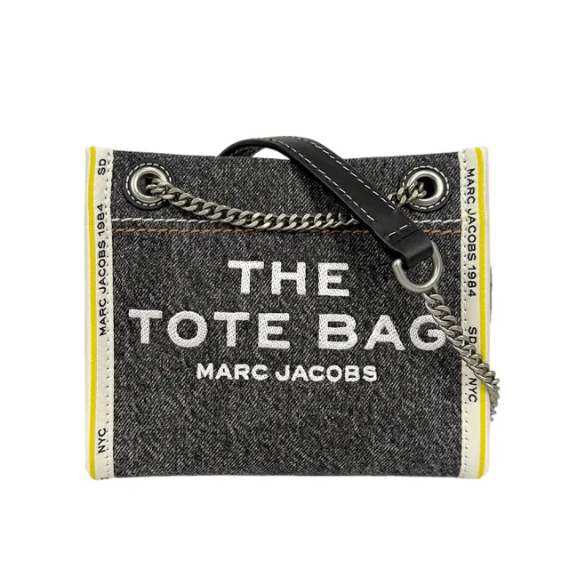 【MARC JACOBS 馬克賈伯】棉質牛仔布鏈帶肩背/斜背托特包(黑色)
