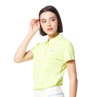 【Lynx Golf】女款吸溼排汗機能螢光色系熱氣球嘉年華印花短短袖POLO衫/高爾夫球衫(螢光黃色)