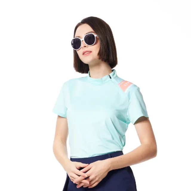 【Lynx Golf】女款吸排機能側開拉鍊肩膀Lynx字樣印花短袖POLO衫/高爾夫球衫(薄荷綠色)
