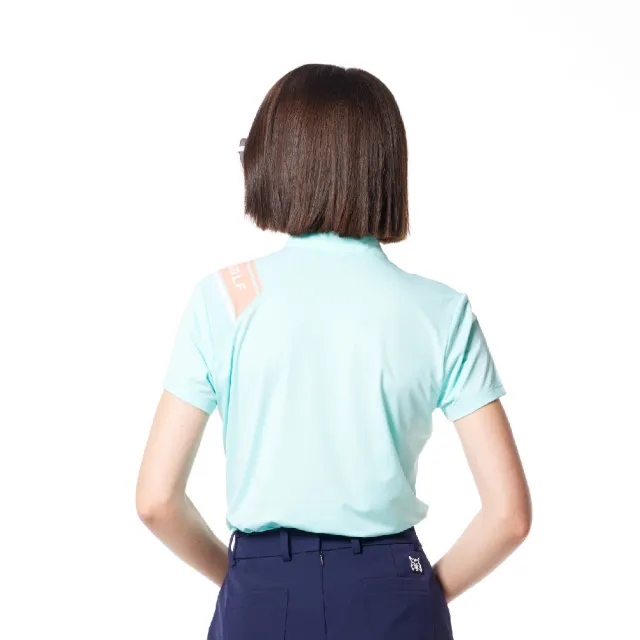 【Lynx Golf】女款吸排機能側開拉鍊肩膀Lynx字樣印花短袖POLO衫/高爾夫球衫(薄荷綠色)