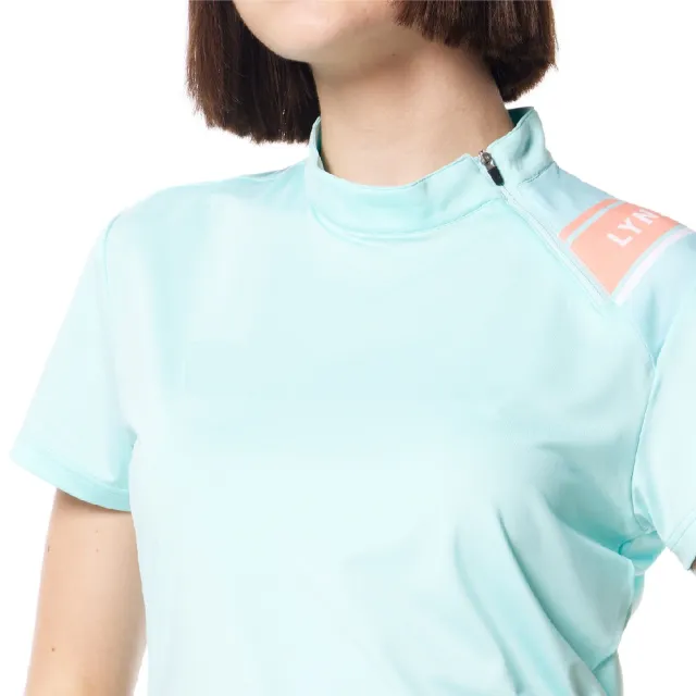 【Lynx Golf】女款吸排機能側開拉鍊肩膀Lynx字樣印花短袖POLO衫/高爾夫球衫(薄荷綠色)