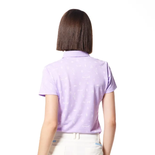 【Lynx Golf】女款吸溼排汗機能羅紋領造型滿版高爾夫印花短袖POLO衫/高爾夫球衫(淺紫色)