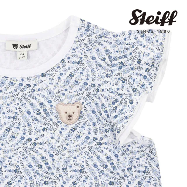 【STEIFF】熊頭童裝 印花蝴蝶袖無袖T(短袖上衣)