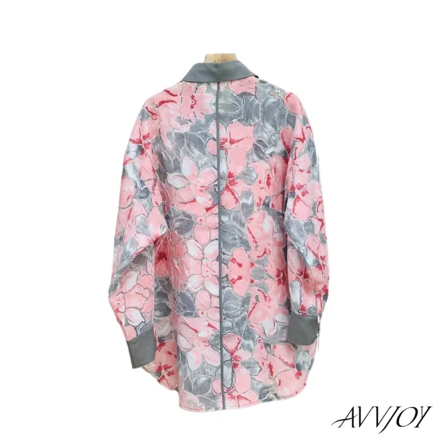 【AVVJOY 艾薇卓爾】撞色印花襯衫(襯 上衣 長袖 氣質 襯衫 長袖女 襯衫女 長袖襯衫 CLA0425TP)