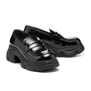 【MISS 21】冷酷未來光感純色便仕樂福大頭厚底鞋(黑)