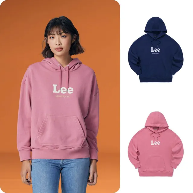 【Lee】女裝 長袖帽T / 胸前 毛巾繡 大LOGO 共2色 Oversized版型(LB330033742 / LB330033732)