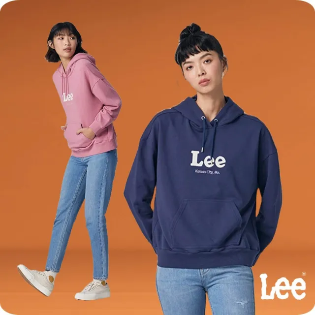 【Lee】女裝 長袖帽T / 胸前 毛巾繡 大LOGO 共2色 Oversized版型(LB330033742 / LB330033732)