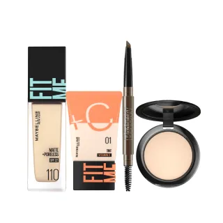 【MAYBELLINE 媚比琳】玩美持妝組(FIT ME TINTC+粉底PRO30ml+空氣小圓餅+新一代 宛若真眉柔霧塑型眉膠筆)