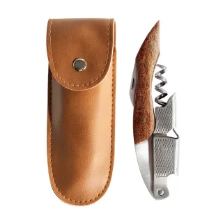 【索樂生活】職業侍酒師海馬刀+皮套組合(網格實木 紅酒開瓶器 侍酒刀 海馬刀 葡萄酒開瓶)