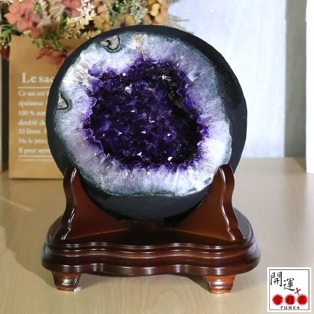 【開運方程式】烏拉圭紫晶洞5.9kg特殊多層異相瑪瑙邊錢袋子(AGU735紫水晶洞風水開運擺設)